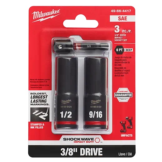 Milwaukee Shockwave 3PC Deepwell Impact Socket Set #49-66-4417
