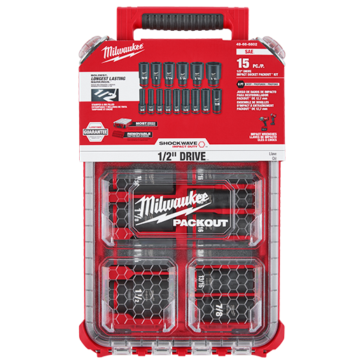 Milwaukee Shockwave 15PC 1/2″ Drive SAE Packout Impact Duty Socket Set #49-66-6802