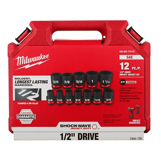Milwaukee Shockwave 12PC 1/2″ Drive SAE 6 Point Impact Duty Socket Set #49-66-7010