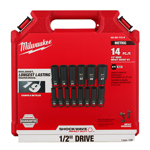 Milwaukee Shockwave 14PC 1/2″ Drive Metric Deepwell 6 Point Impact Duty Socket Set #49-66-7014