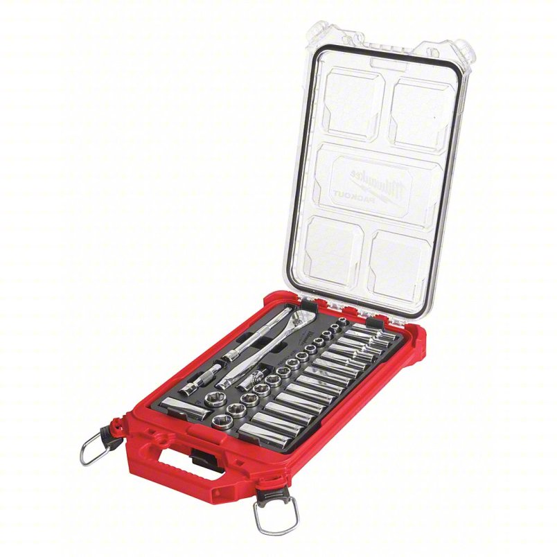 Milwaukee 32pc 3/8″ Metric Ratchet & Socket Set W/ Packout Low-Profile Compact Organizer #48-22-9482
