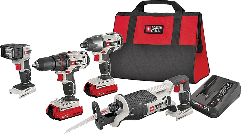 Porter-Cable PCCK615L4 20V MAX 4-Tool Cordless Combo Kit – Drill, Impact Driver, Reciprocating Saw & LED Flashlight, 1.5 Ah
