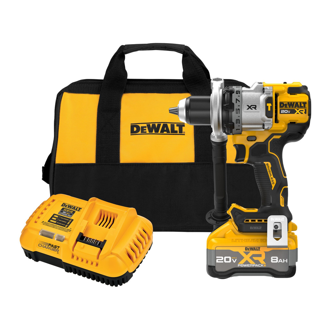 DEWALT DCD1007WW1 20V MAX XR Brushless Cordless 1/2″ Hammer Drill Kit 3-Speed with 8Ah Battery & Charger