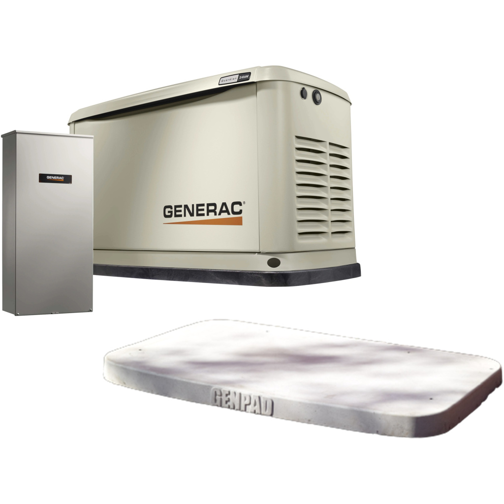 Generac Guardian 24KW Home Standby Generator W/ Wi-Fi & 200ASE Transfer Switch & Gen Pad