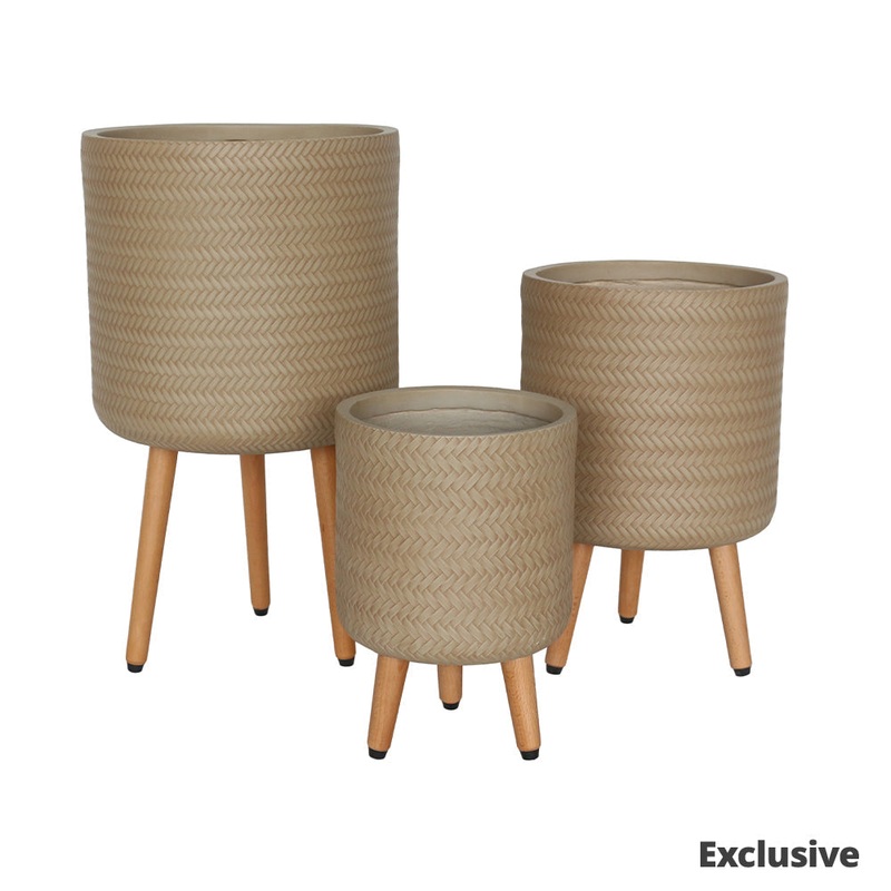 Bamboo Tripod Pot – Sand – L