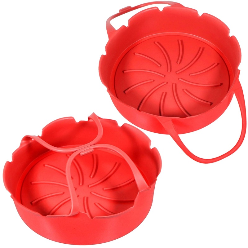 Basket Liner for Tower Air Fryer Vortx 9L Dual Silcone Mat Non-Stick Red x 2 Baskets Liners Round Tray With Handle