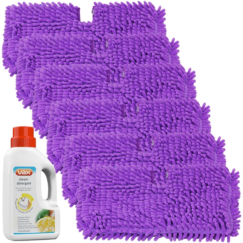 Coral Cover Pocket Pads for Shark S2901 S3455 S3501 S3502 S3601 S3701 S3901 Steam Cleaner Mop + Detergent (Pack of 6, 500ml)
