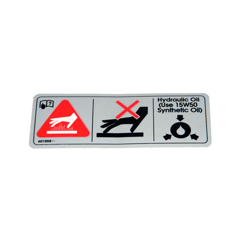 Hustler OEM 601058 DECAL HOT AND SYNTHETIC HYDRAULIC OIL Hustler Original Part