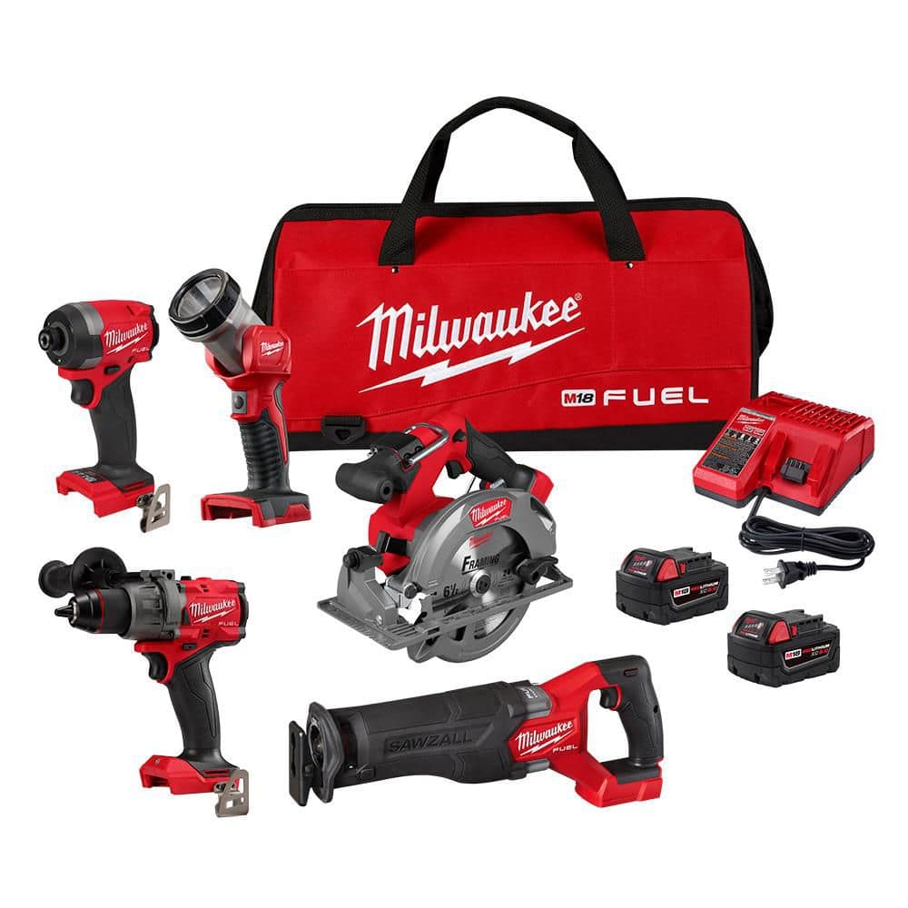Milwaukee 3697-25 M18 FUEL 5-Tool Combo Kit – Drill, Impact, Sawzall, Circular Saw & Light