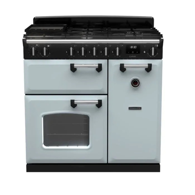 Rangemaster Classic 90cm Dual Fuel Rangecooker | Misty Blue | CL90DFPMSB/CM1