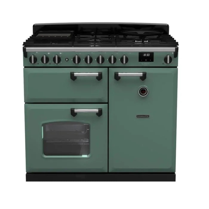 Rangemaster Classic Deluxe 100 Dual Fuel Mineral Green with Chrome Trim | CLDL100DFPMGR/CM1