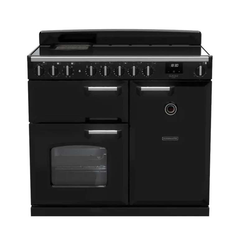 Rangemaster Classic Deluxe 100 Induction Black with Chrome Trim | CLDL100EIPGBL/CM1