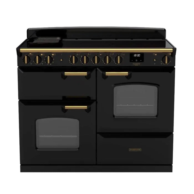 Rangemaster Classic Deluxe Oc 110 Induction Black with Antique Brass Trim | CLDLO110EIPGBL/AB1