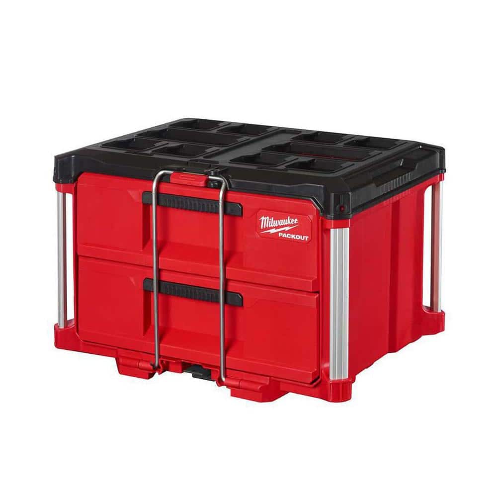 Milwaukee PACKOUT 2-Drawer Tool Box, 50 lb Capacity, 22.2 in, Polypropylene, Black/Red 48-22-8442
