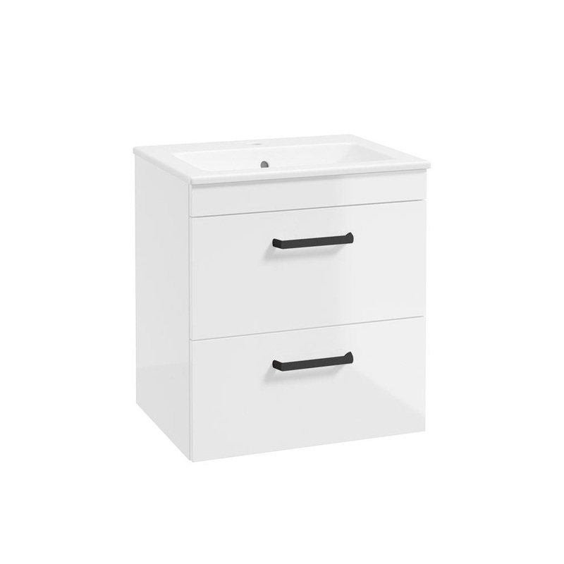 Sonas Corta Wall Hung 50Cm Two Drawer Unit | Gloss White | Black Handles | UF1890