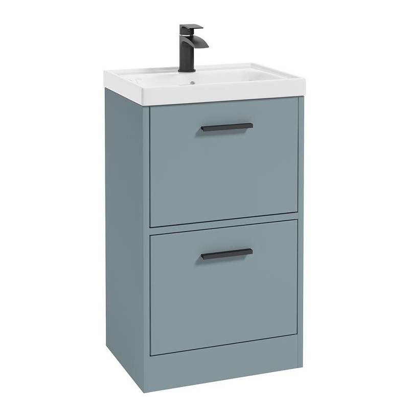 Sonas Finland Floorstanding 50Cm Two Drawer Vanity Unit | Matt Coral Green | Matt Black Handle | UF0894
