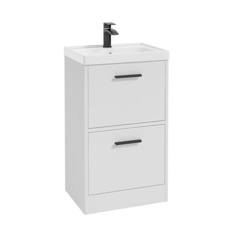 Sonas Finland Floorstanding 50Cm Two Drawer Vanity Unit | Matt White | Matt Black Handle | UF0876