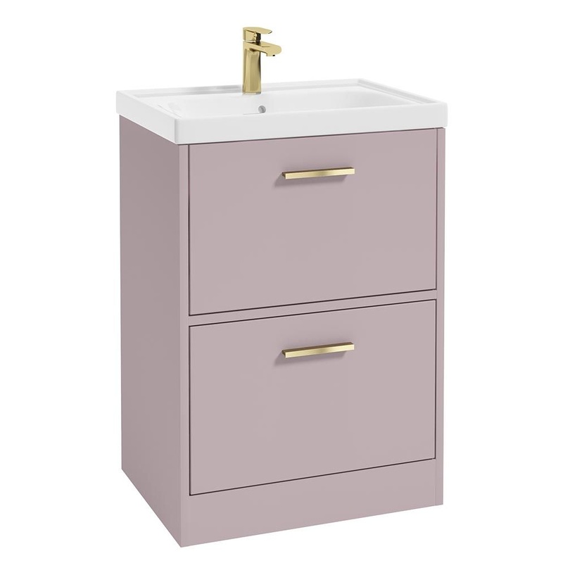 Sonas Finland Floorstanding 60Cm Two Drawer Vanity Unit | Matt Cashmere Pink | Brushed Gold Handle | UF0922