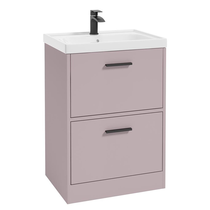 Sonas Finland Floorstanding 60Cm Two Drawer Vanity Unit | Matt Cashmere Pink | Matt Black Handle | UF0921