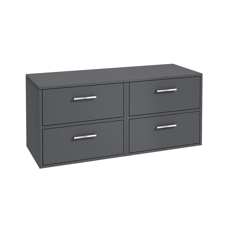 Sonas Finland Wall Hung 120Cm Four Drawer Countertop Vanity Unit | Matt Midnight Grey | Brushed Chrome Handle | UF0956