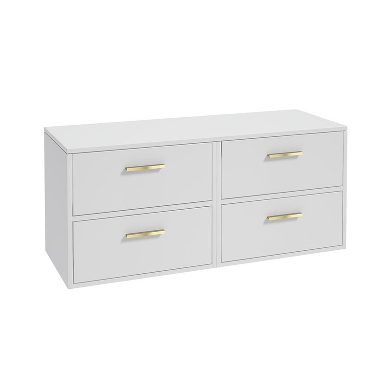 Sonas Finland Wall Hung 120Cm Four Drawer Countertop Vanity Unit | Matt White | Brushed Gold Handle | UF0943