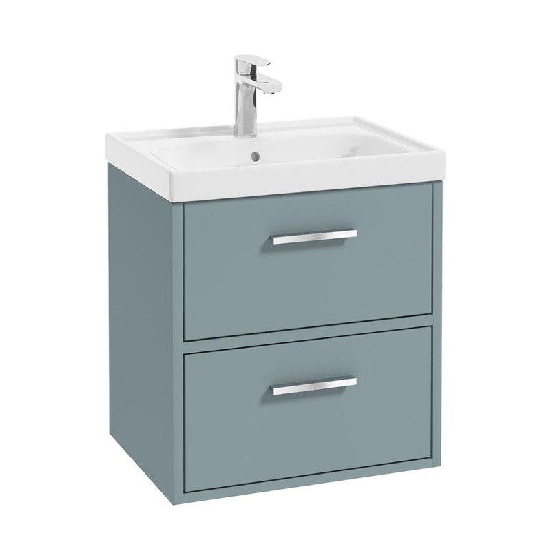 Sonas Finland Wall Hung 50Cm Two Drawer Vanity Unit | Matt Coral Green | Brushed Chrome Handle | UF0869