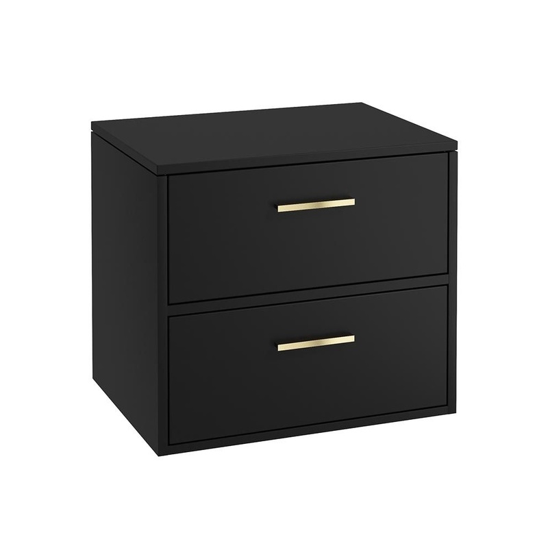 Sonas Finland Wall Hung 60Cm Two Drawer Countertop Vanity Unit | Matt Black | Brushed Gold Handle | UF0907