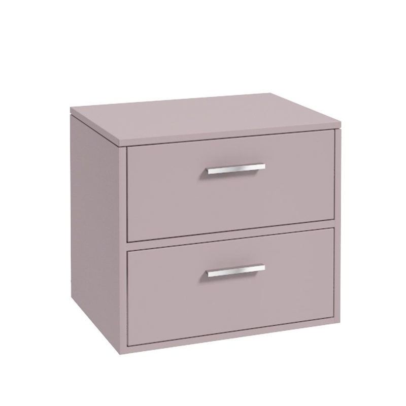 Sonas Finland Wall Hung 60Cm Two Drawer Countetop Vanity Unit | Matt Cashmere Pink | Brushed Chrome Handle | UF0556