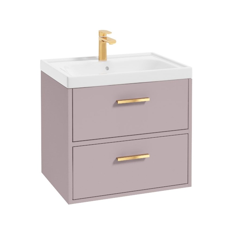 Sonas Finland Wall Hung 60Cm Two Drawer Vanity Unit | Matt Cashmere Pink | Brushed Gold Handle | UF0534