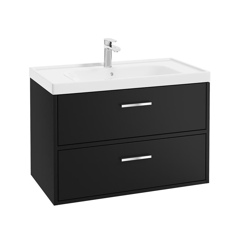 Sonas Finland Wall Hung 80Cm Two Drawer Vanity Unit | Matt Black | Brushed Chrome Handle | UF0932