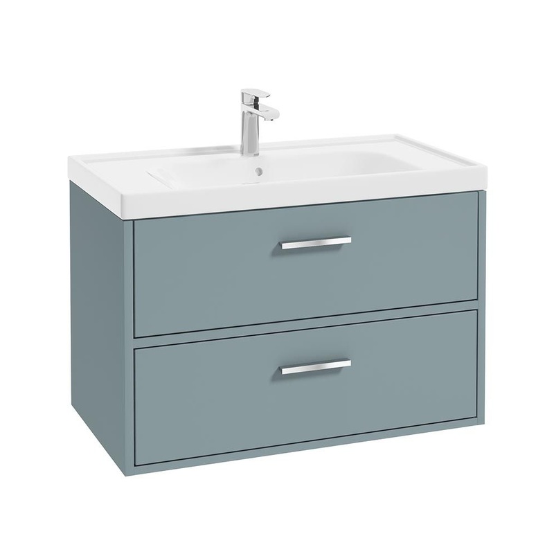 Sonas Finland Wall Hung 80Cm Two Drawer Vanity Unit | Matt Coral Green | Brushed Chrome Handle | UF0929