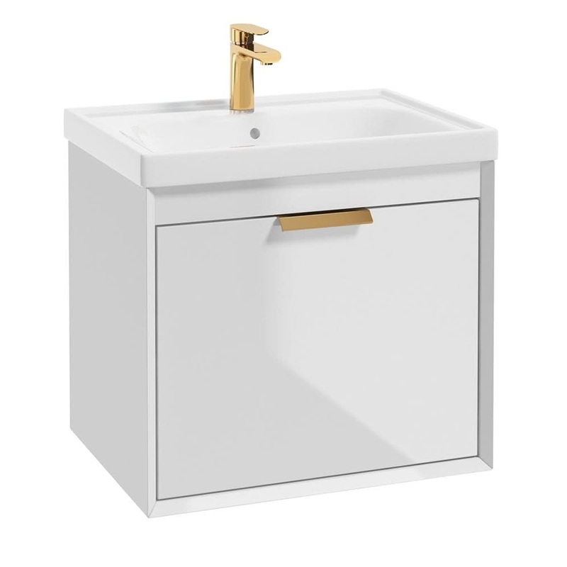 Sonas Fjord Gloss White60Cm Wall Hung Vanity Unit-Brushed Gold Handle | GFJ60WH