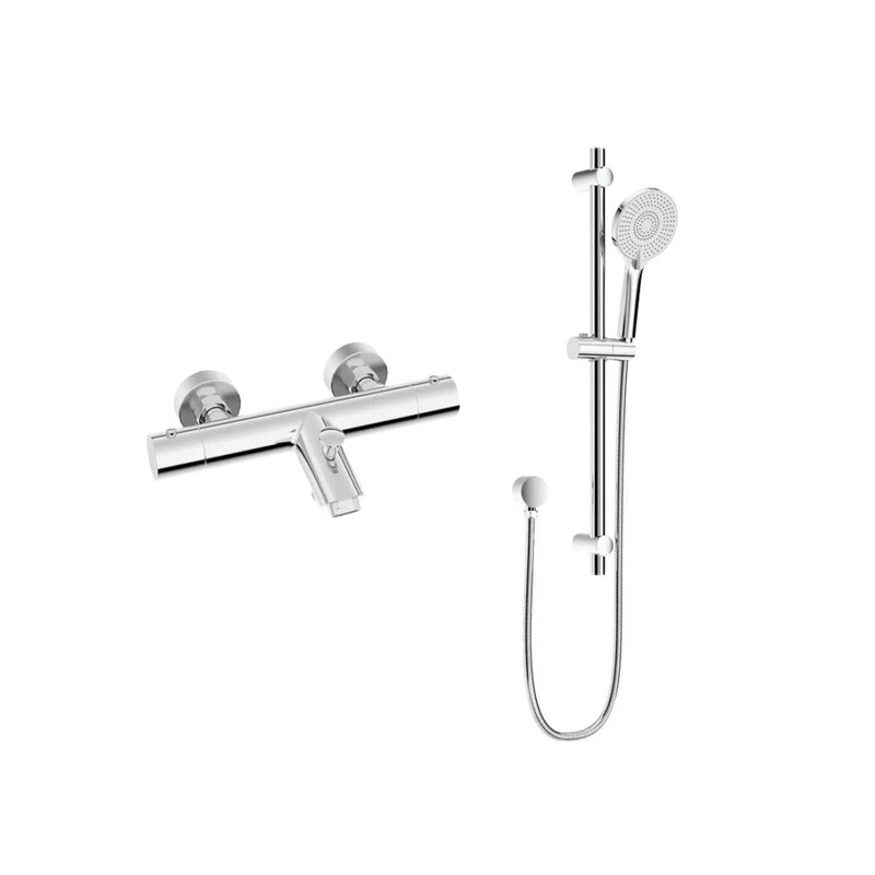 Sonas Form Thermostatic Bath Shower Mixer & Alita Slide Rail Kit | Chrome | USH0188