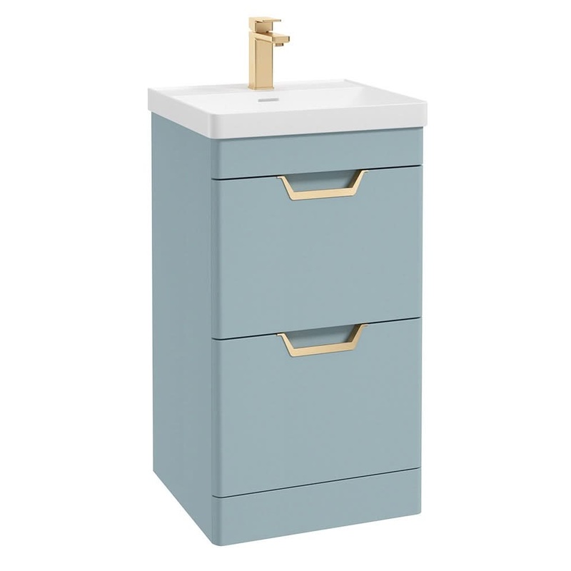 Sonas Freya 50Cm 2 Drawer Floorstanding Vanity Unit Matt Morning Sky Blue-Brushed Gold Handle | GFFRE502DRMB