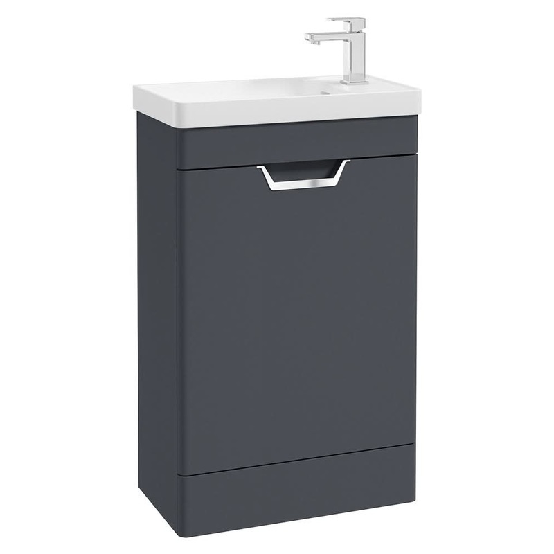 Sonas Freya 55Cm 1 Door Cloakroom Floorstanding Vanity Unit Matt Night Sky Blue-Brushed Chrome Handle | CFFRE55CRNB