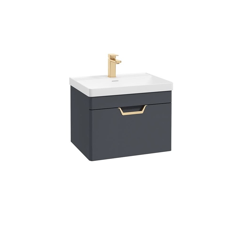 Sonas Freya 60Cm 1 Drawer Wall Hung Vanity Unit Matt Night Sky Blue-Brushed Gold Handle | GWFRE601DRNB