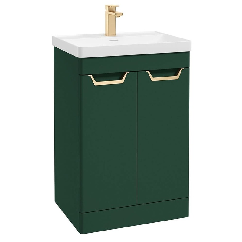 Sonas Freya 60Cm 2 Door Floorstanding Vanity Unit Matt Wreath Green-Brushed Gold Handle | GFFRE602DWG