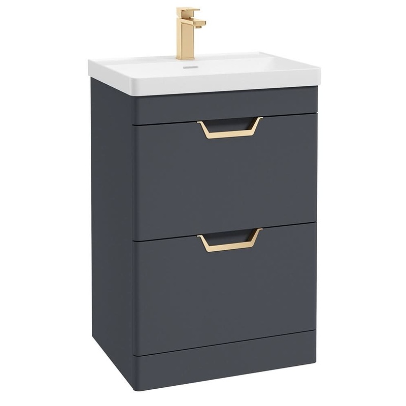 Sonas Freya 60Cm 2 Drawer Floorstanding Vanity Unit Matt Night Sky Blue-Brushed Gold Handle | GFFRE602DRNB