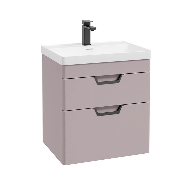 Sonas Freya 60Cm 2 Drawer Wall Hung Vanity Unit Matt Cashmere Pink-Matt Black Handle | BWFRE602DRCP