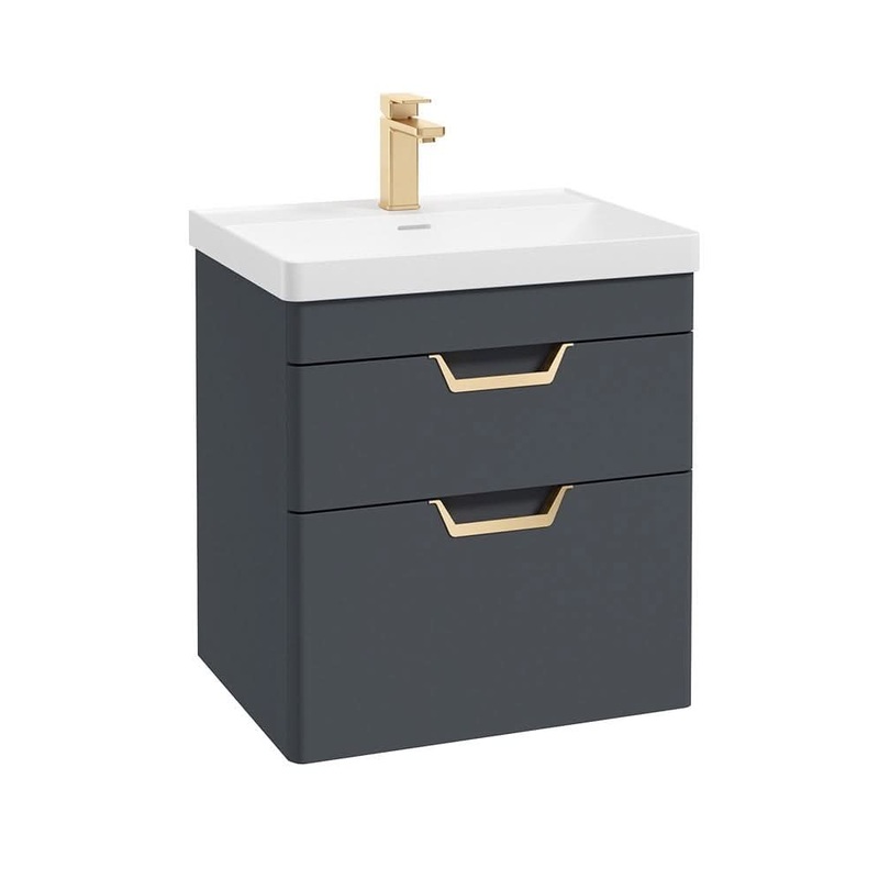 Sonas Freya 60Cm 2 Drawer Wall Hung Vanity Unit Matt Night Sky Blue-Brushed Gold Handle | GWFRE602DRNB