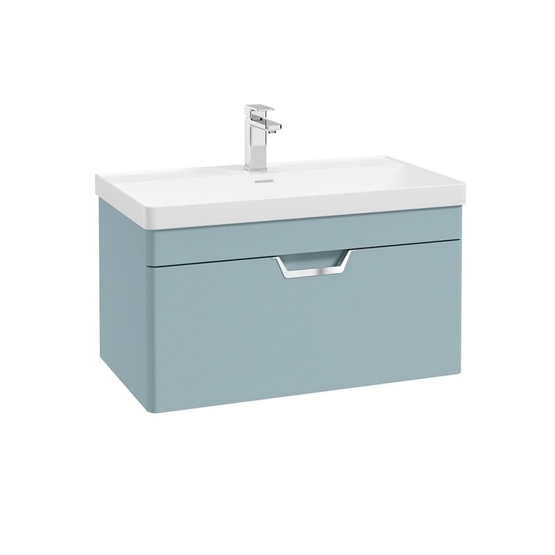Sonas Freya 80Cm 1 Drawer Wall Hung Vanity Unit Matt Morning Sky Blue-Brushed Chrome Handle | CWFRE801DRMB