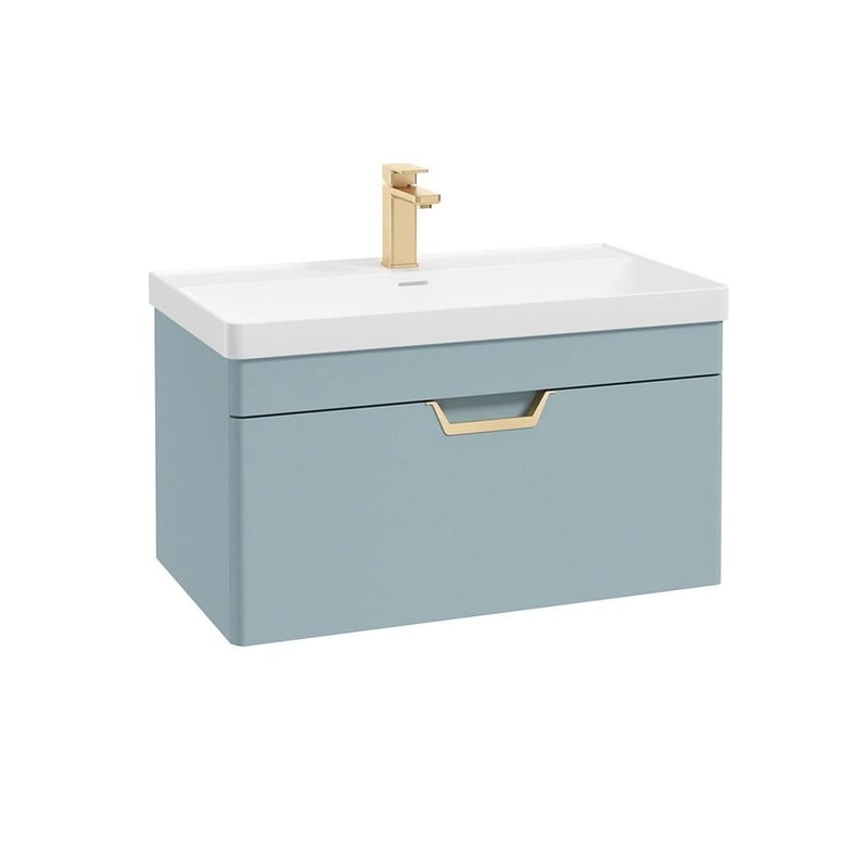 Sonas Freya 80Cm 1 Drawer Wall Hung Vanity Unit Matt Morning Sky Blue-Brushed Gold Handle | GWFRE801DRMB