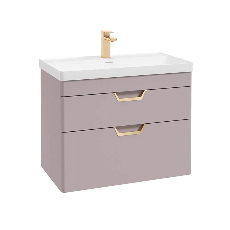Sonas Freya 80Cm 2 Drawer Wall Hung Vanity Unit Matt Cashmere Pink-Brushed Gold Handle | GWFRE802DRCP