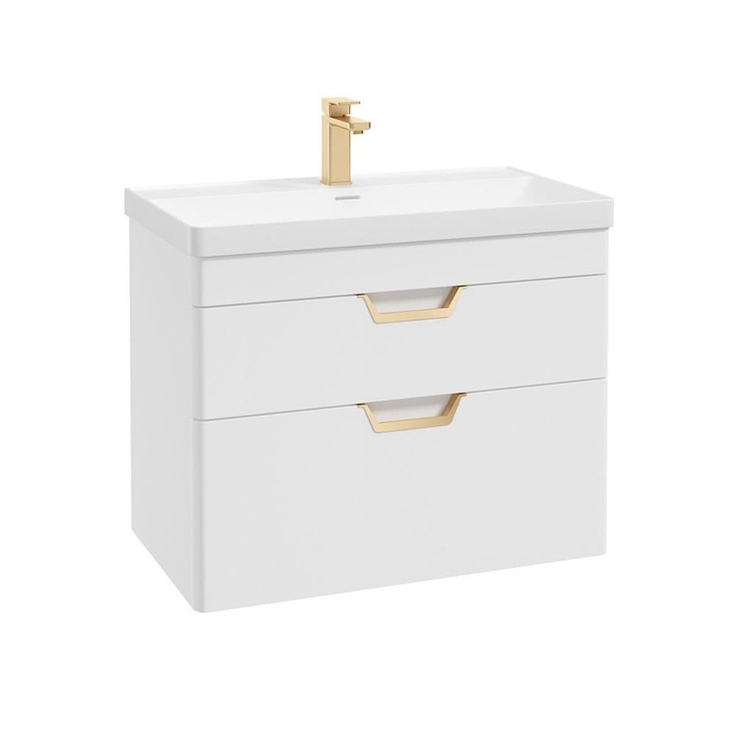 Sonas Freya 80Cm 2 Drawer Wall Hung Vanity Unit Matt White-Brushed Gold Handle | GWFRE802DRMW