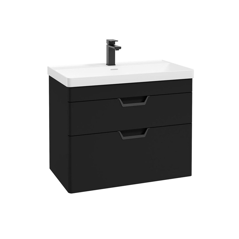 Sonas Freya Wall Hung 80Cm Two Drawer Vanity Unit | Matt Black | Matt Black Handle | UF1143