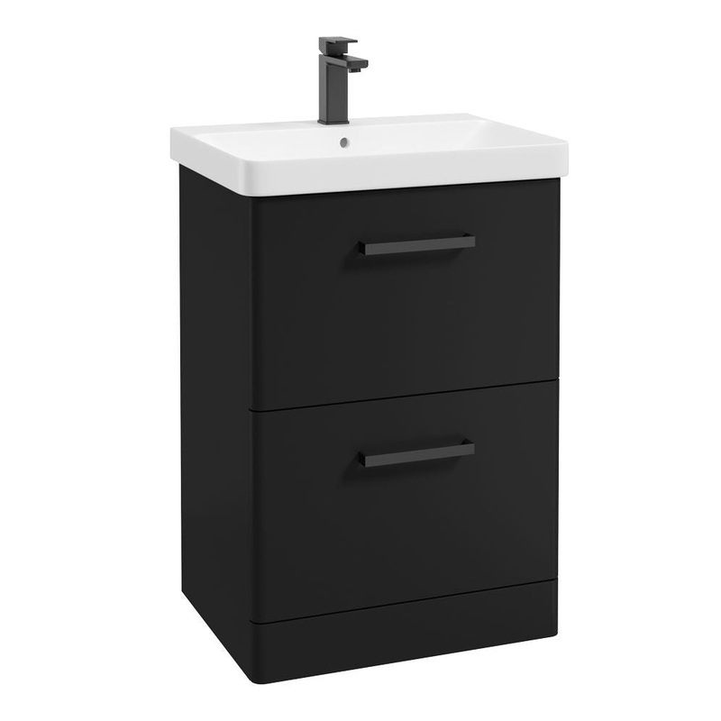 Sonas Kora Floorstanding 60Cm Two Drawer Vanity Unit | Matt Black | Matt Black Handle | UF0498