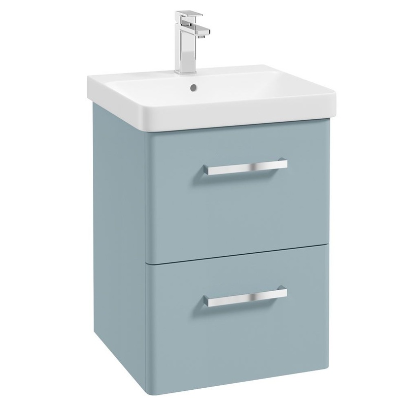 Sonas Kora Wall Hung 50Cm Two Drawer Vanity Unit | Matt Morning Sky Blue | Chrome Handles | UF0466