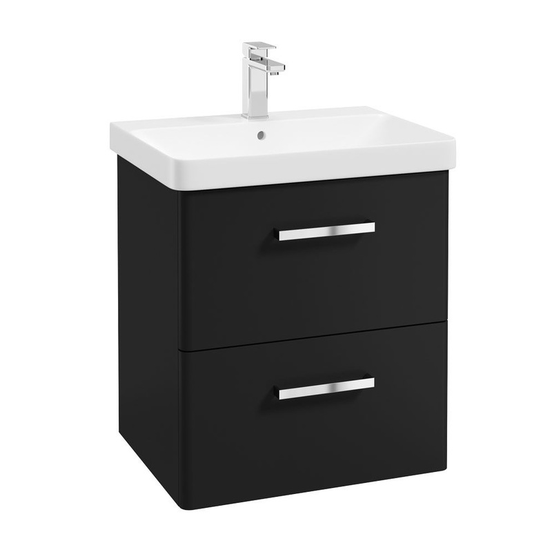 Sonas Kora Wall Hung 60Cm Two Drawer Vanity Unit | Matt Black | Chrome Handle | UF0468