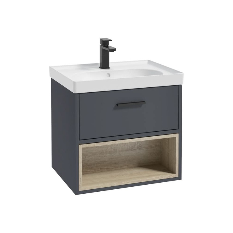Sonas Malm 60Cm Single Drawer, Open Shelf Unit, Matt Night Sky Blue, Black Handle, Matt Basin | BMAL60NBMB