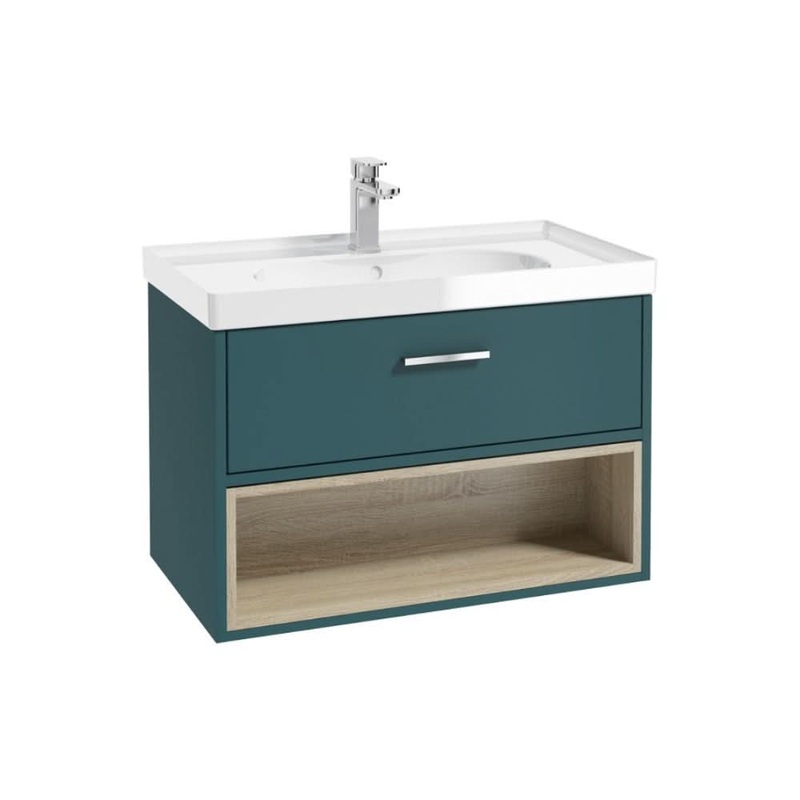 Sonas Malm 80Cm Single Drawer, Open Shelf Unit, Ocean Blue, Chrome Handle, Gloss Basin | CMAL80OBGB